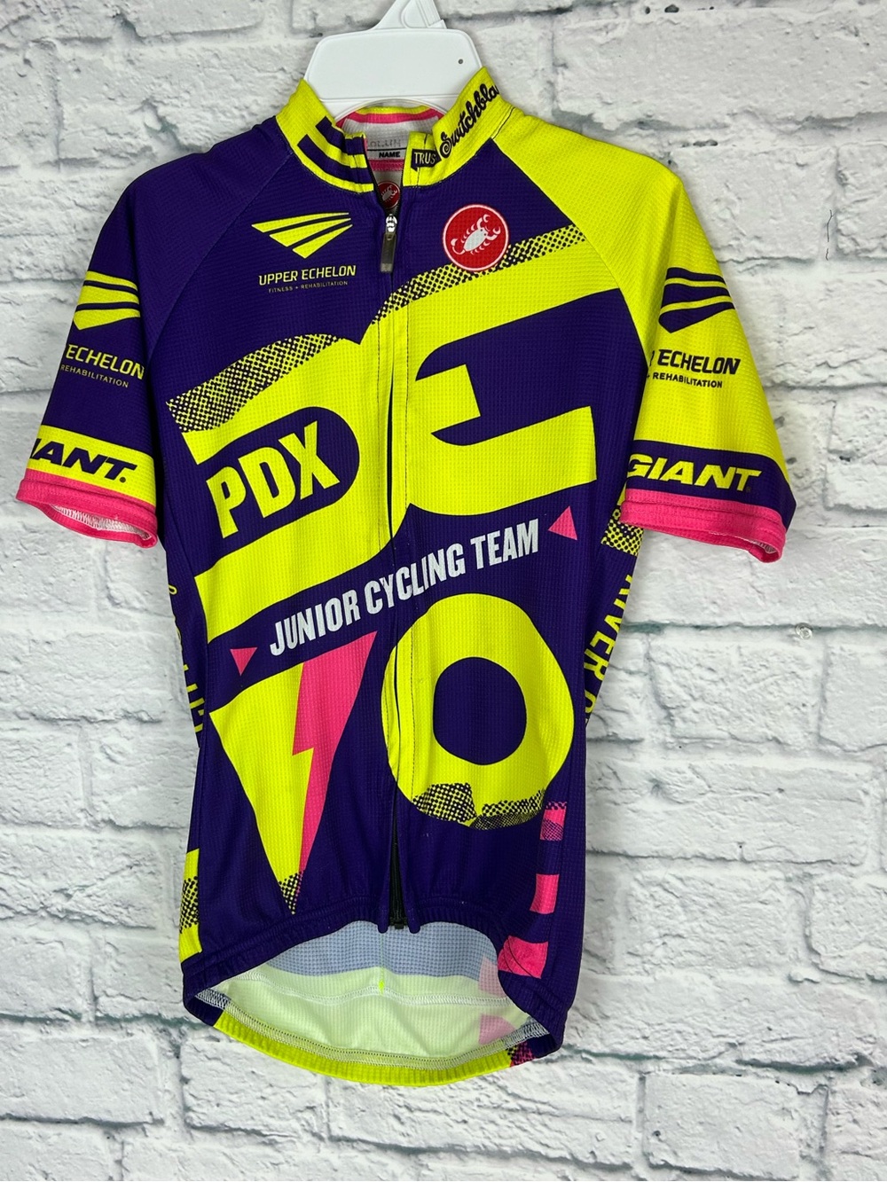 Castelli PDX Junior Cycling Team Jersey XS Neon Yellow Purple Pink Full Zip
